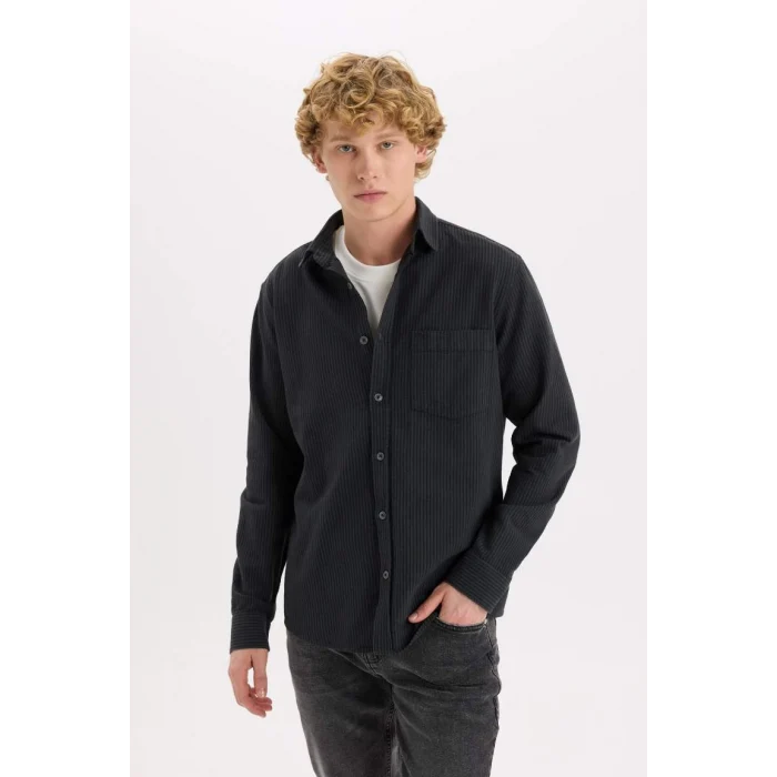 E1944 Regular Fit Çizgili Pamuklu Uzun Kollu Gömlek