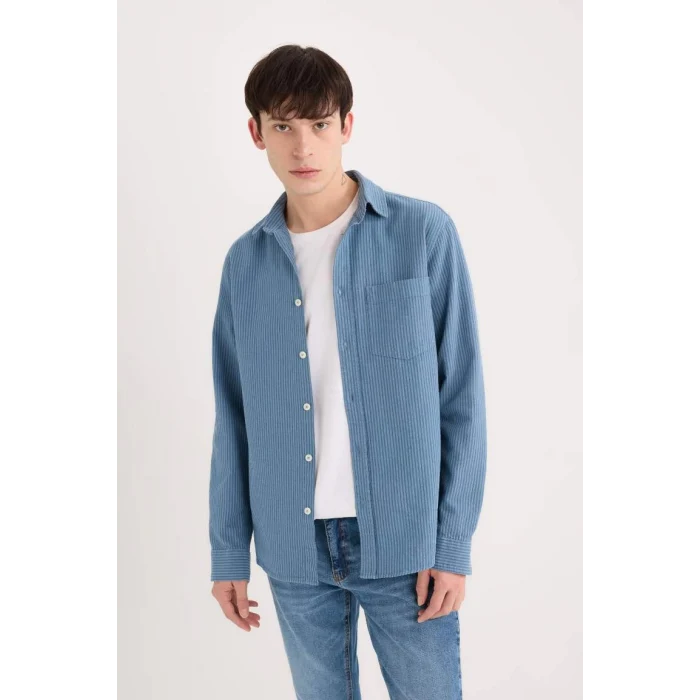 E1944 Regular Fit Çizgili Pamuklu Uzun Kollu Gömlek