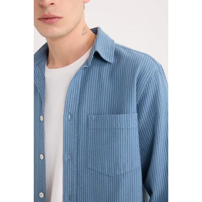 E1944 Regular Fit Çizgili Pamuklu Uzun Kollu Gömlek