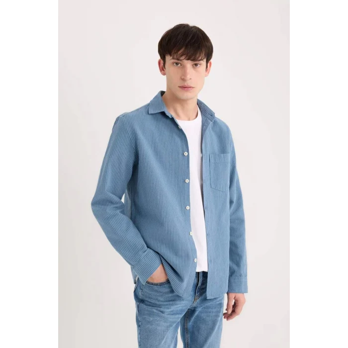 E1944 Regular Fit Çizgili Pamuklu Uzun Kollu Gömlek