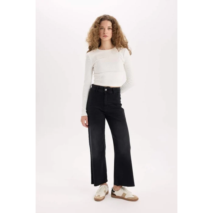 E2159 Culotte Yüksek Bel Uzun Jean Pantolon