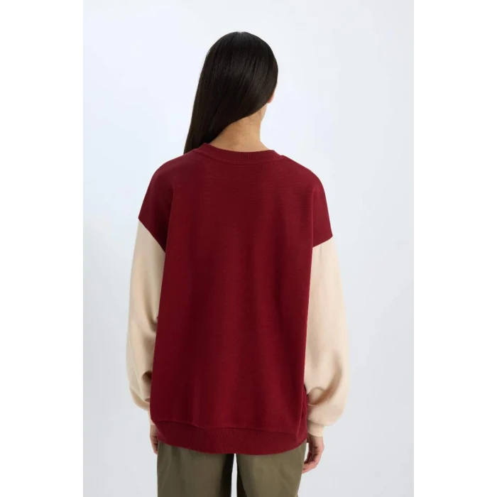 E3228 Oversize Geniş Kalıp Bisiklet Yaka Baskılı Kalın Sweatshirt