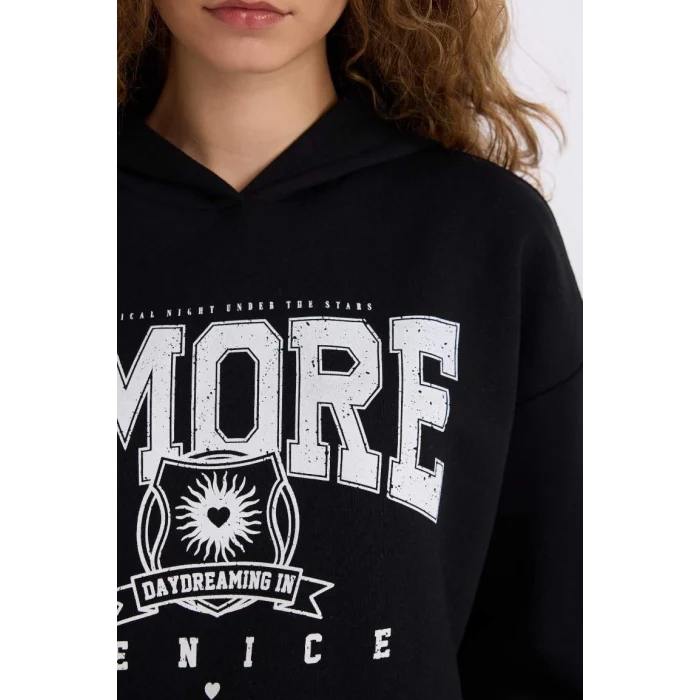 E3330 Loose Fit Kapüşonlu Baskılı Kalın Kumaş Sweatshirt