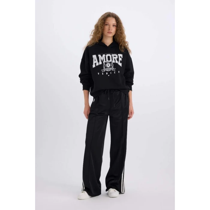 E3330 Loose Fit Kapüşonlu Baskılı Kalın Kumaş Sweatshirt