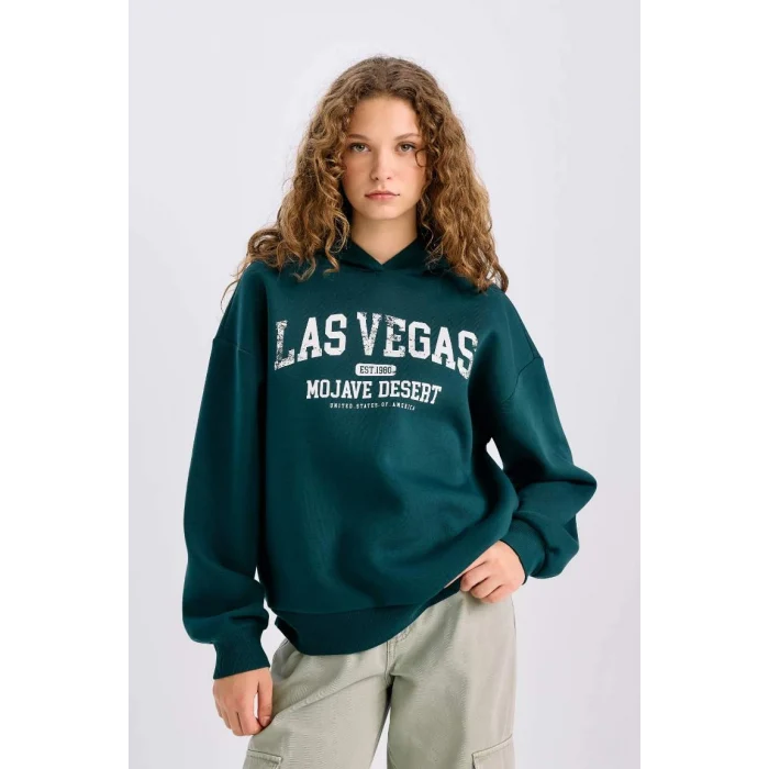 E3331 Regular Fit Bisiklet Yaka Baskılı Kalın Kumaş Sweatshirt