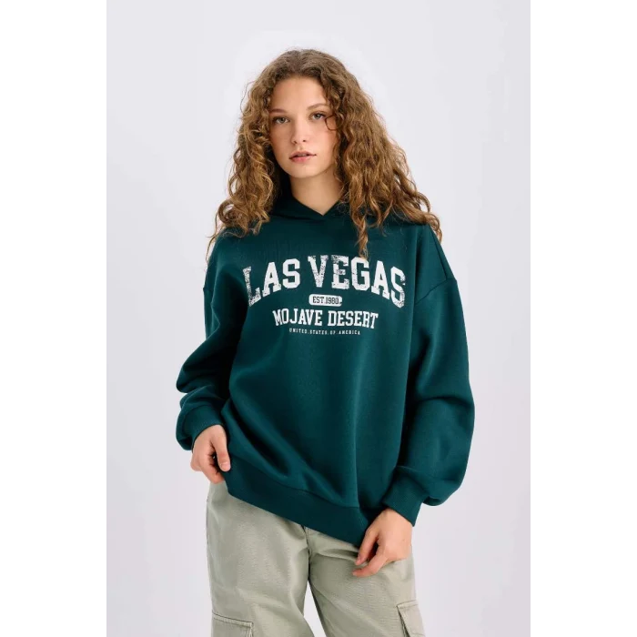 E3331 Regular Fit Bisiklet Yaka Baskılı Kalın Kumaş Sweatshirt