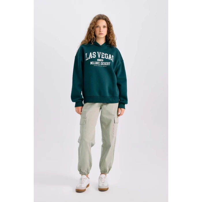 E3331 Regular Fit Bisiklet Yaka Baskılı Kalın Kumaş Sweatshirt