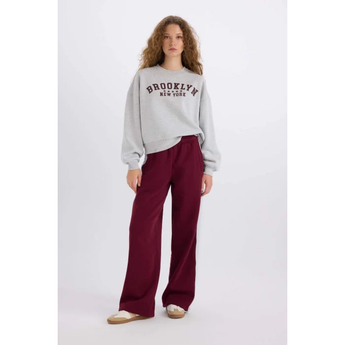 E3387 Loose Fit Bisiklet Yaka Baskılı Kalın Kumaş Sweatshirt
