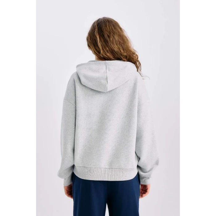 E3658 Oversize Geniş Kalıp Kapüşonlu Baskılı Kalın Sweatshirt Kumaşı Sweatshirt