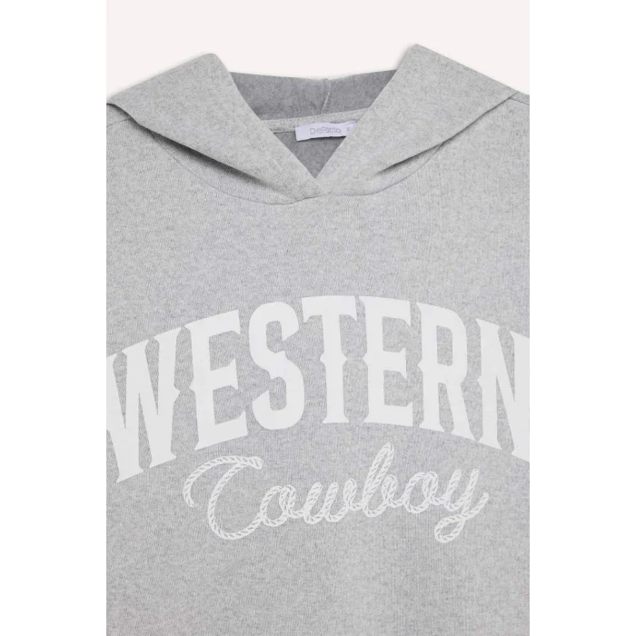 E3658 Oversize Geniş Kalıp Kapüşonlu Baskılı Kalın Sweatshirt Kumaşı Sweatshirt