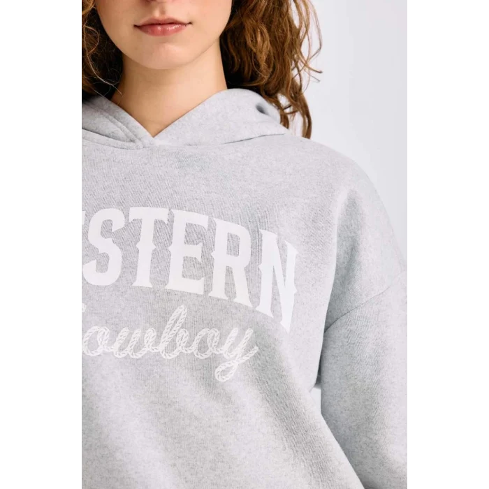 E3658 Oversize Geniş Kalıp Kapüşonlu Baskılı Kalın Sweatshirt Kumaşı Sweatshirt