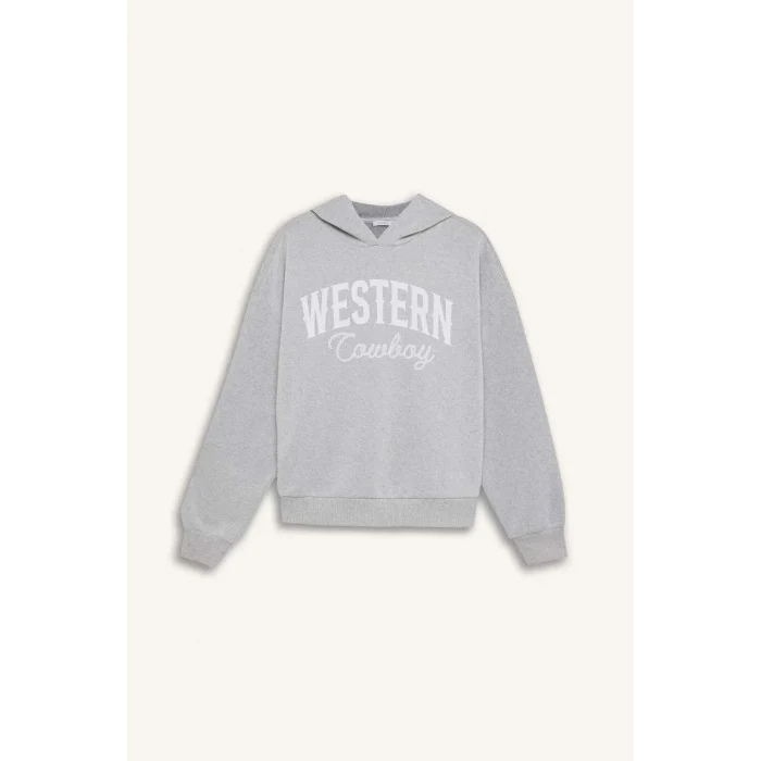 E3658 Oversize Geniş Kalıp Kapüşonlu Baskılı Kalın Sweatshirt Kumaşı Sweatshirt