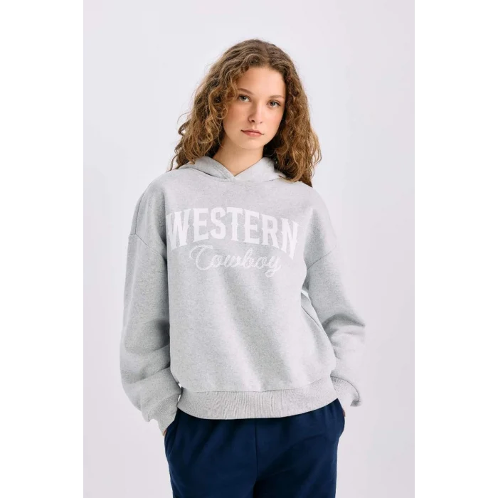 E3658 Oversize Geniş Kalıp Kapüşonlu Baskılı Kalın Sweatshirt Kumaşı Sweatshirt