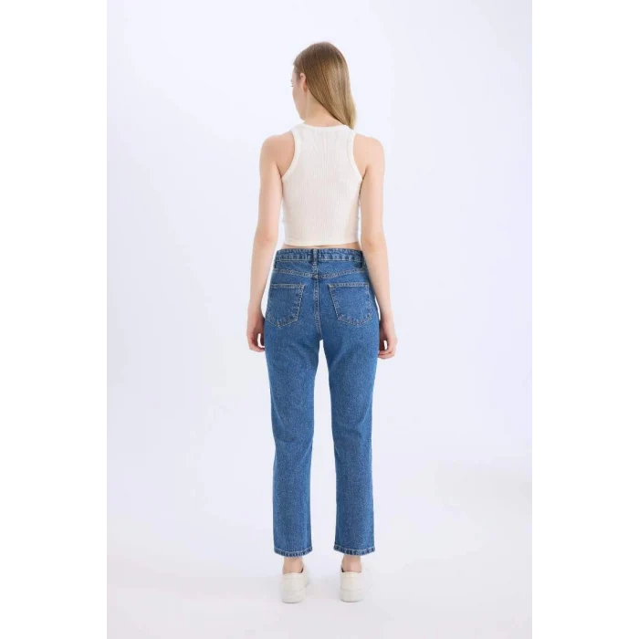 E4963 Mary Vintage Straight Fit Yüksek Bel Bilek Boy Jean Yıkamalı Pantolon