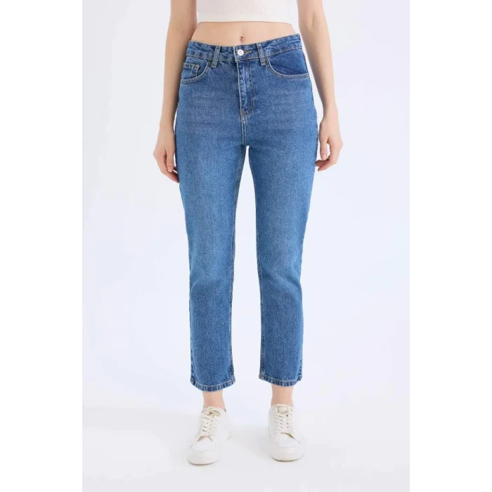 E4963 Mary Vintage Straight Fit Yüksek Bel Bilek Boy Jean Yıkamalı Pantolon