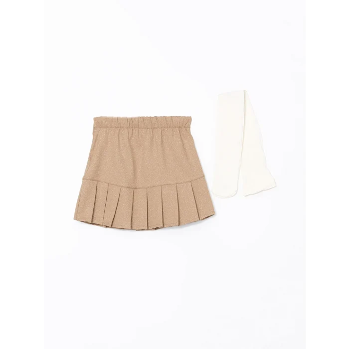 LCW Kids Bej Beli Lastikli Kız Bebek Etek ve Külotlu Çorap 2li Takım