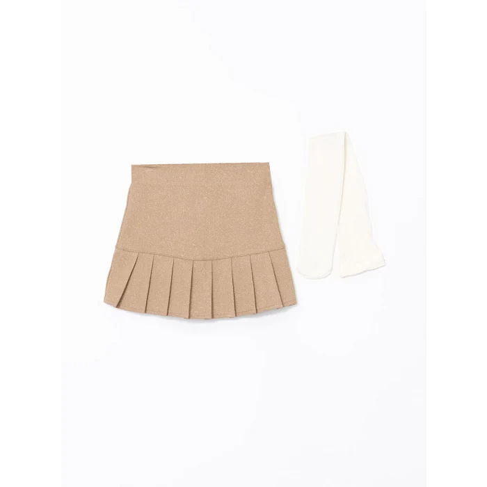 LCW Kids Bej Beli Lastikli Kız Bebek Etek ve Külotlu Çorap 2li Takım