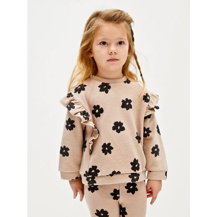 LCW baby Bej Bisiklet Yaka Kız Bebek Sweatshirt