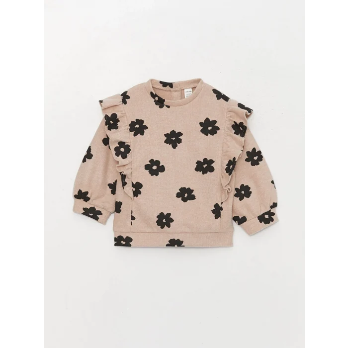 LCW baby Bej Bisiklet Yaka Kız Bebek Sweatshirt