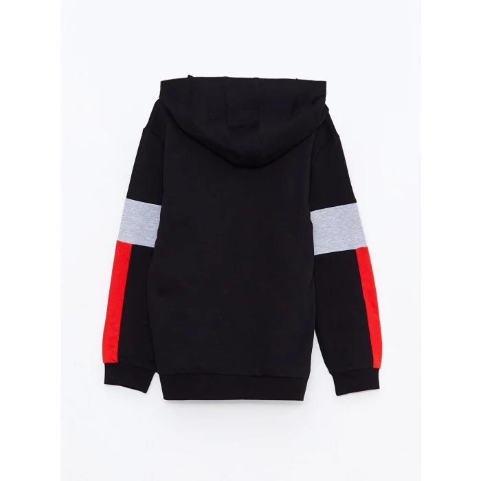 LCW Kids Siyah Kapüşonlu Baskılı Uzun Kollu Erkek Çocuk Sweatshirt