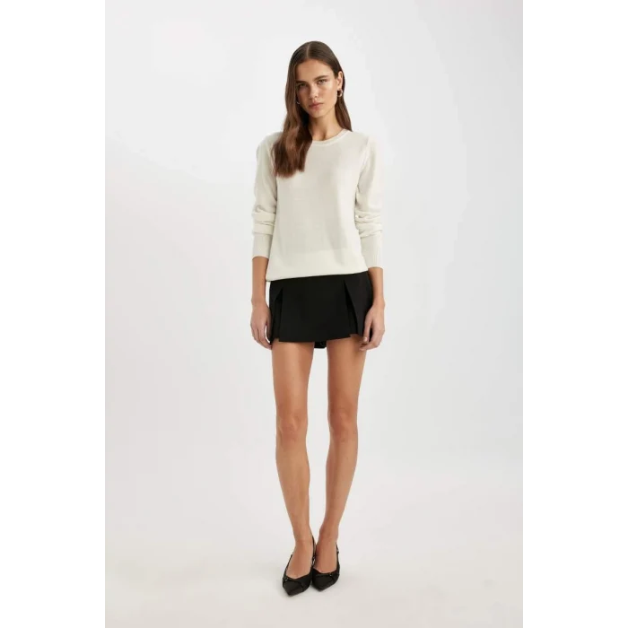 F7091 Regular Fit Yumuşak Dokulu Bisiklet Yaka Basic Düz Triko Kazak