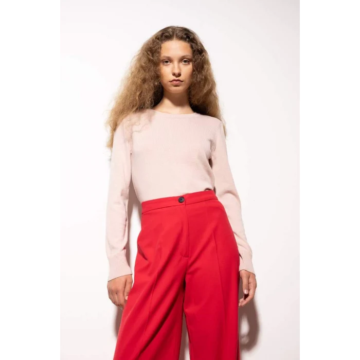 F7091 Regular Fit Yumuşak Dokulu Bisiklet Yaka Basic Düz Triko Kazak