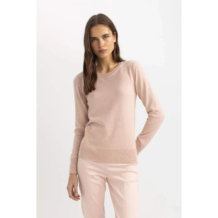 F7091 Regular Fit Yumuşak Dokulu Bisiklet Yaka Basic Düz Triko Kazak