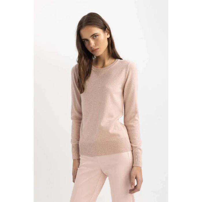 F7091 Regular Fit Yumuşak Dokulu Bisiklet Yaka Basic Düz Triko Kazak