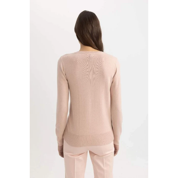 F7091 Regular Fit Yumuşak Dokulu Bisiklet Yaka Basic Düz Triko Kazak