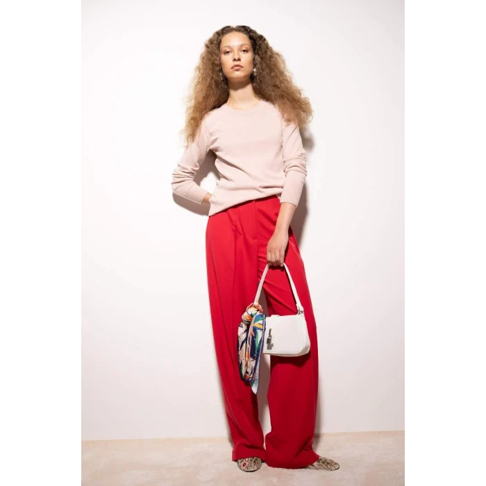 F7091 Regular Fit Yumuşak Dokulu Bisiklet Yaka Basic Düz Triko Kazak