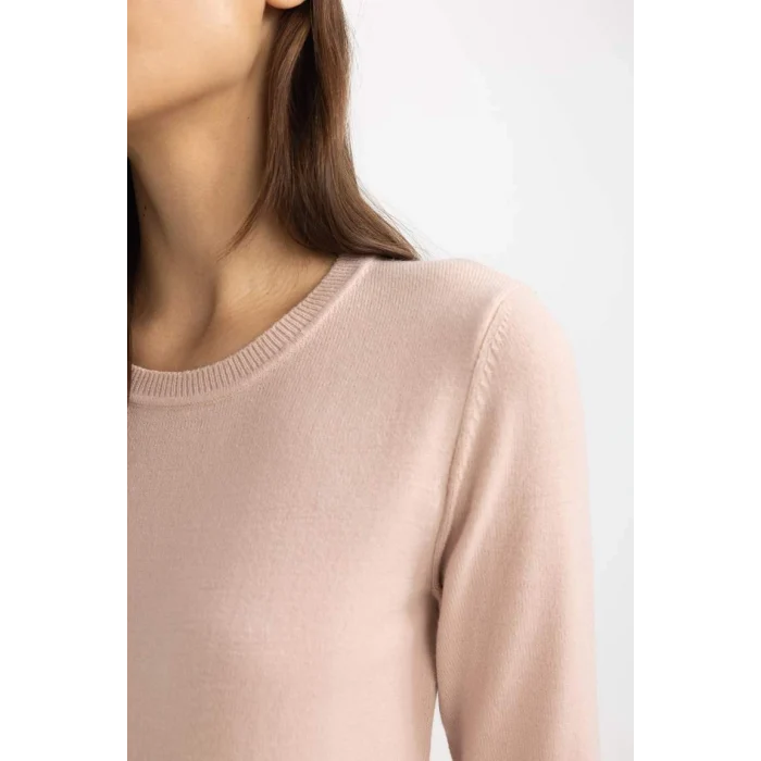 F7091 Regular Fit Yumuşak Dokulu Bisiklet Yaka Basic Düz Triko Kazak