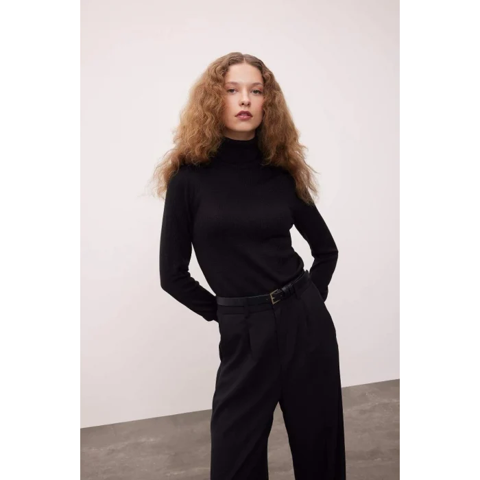 H1651 Regular Fit Yumuşak Dokulu Balıkçı Yaka Basic Düz Triko Kazak