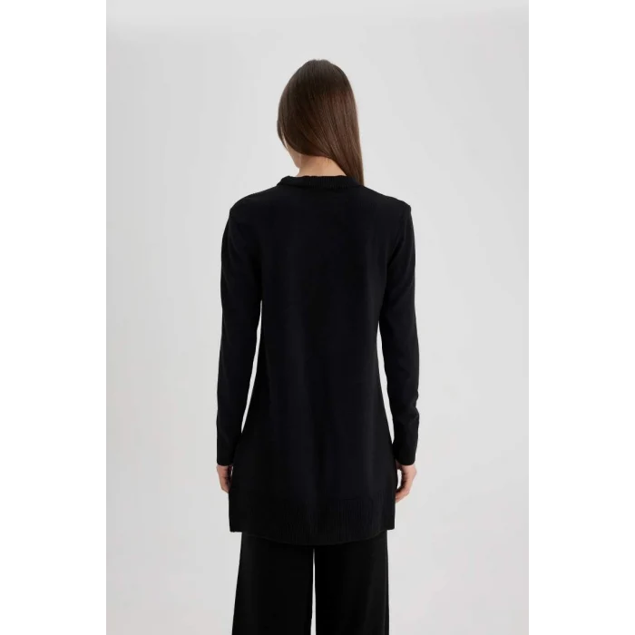 H3431 Regular Fit Bisiklet Yaka Yırtmaçlı Basic Düz Triko Kazak Tunik