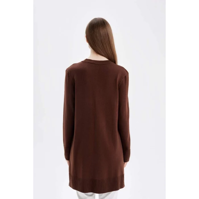 H3431 Regular Fit Bisiklet Yaka Yırtmaçlı Basic Düz Triko Kazak Tunik