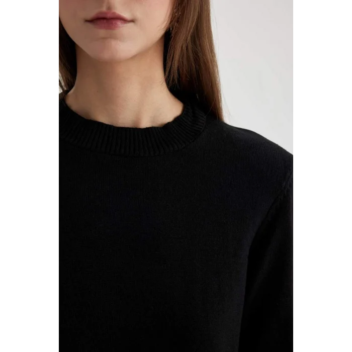 H3431 Regular Fit Bisiklet Yaka Yırtmaçlı Basic Düz Triko Kazak Tunik