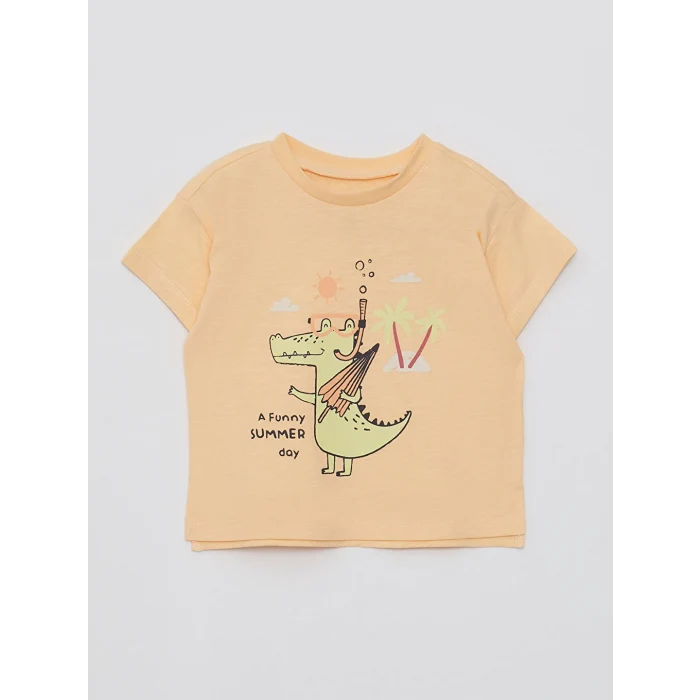 LC WAIKIKI Bisiklet Yaka Kısa Kollu Baskılı Pamuklu Erkek Bebek Tişört 2li