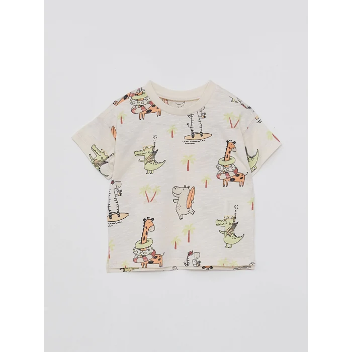 LC WAIKIKI Bisiklet Yaka Kısa Kollu Baskılı Pamuklu Erkek Bebek Tişört 2li