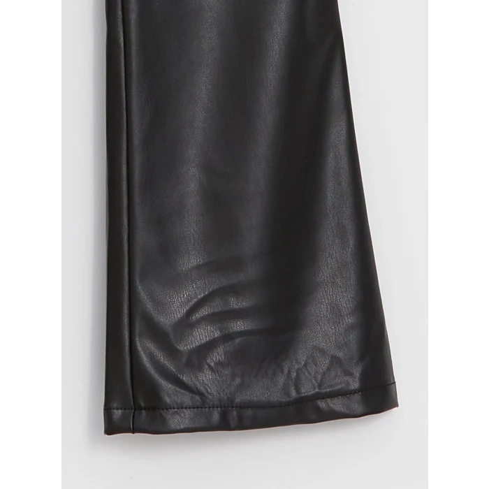 LCW Kids Siyah Beli Lastikli Deri Görünümlü Kız Çocuk Pantolon