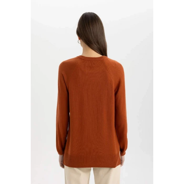 I6913 Regular Fit Yumuşak Dokulu Bisiklet Yaka Reglan Kol Basic Düz Triko Kazak