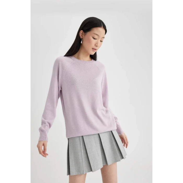 I6913 Regular Fit Yumuşak Dokulu Bisiklet Yaka Reglan Kol Basic Düz Triko Kazak