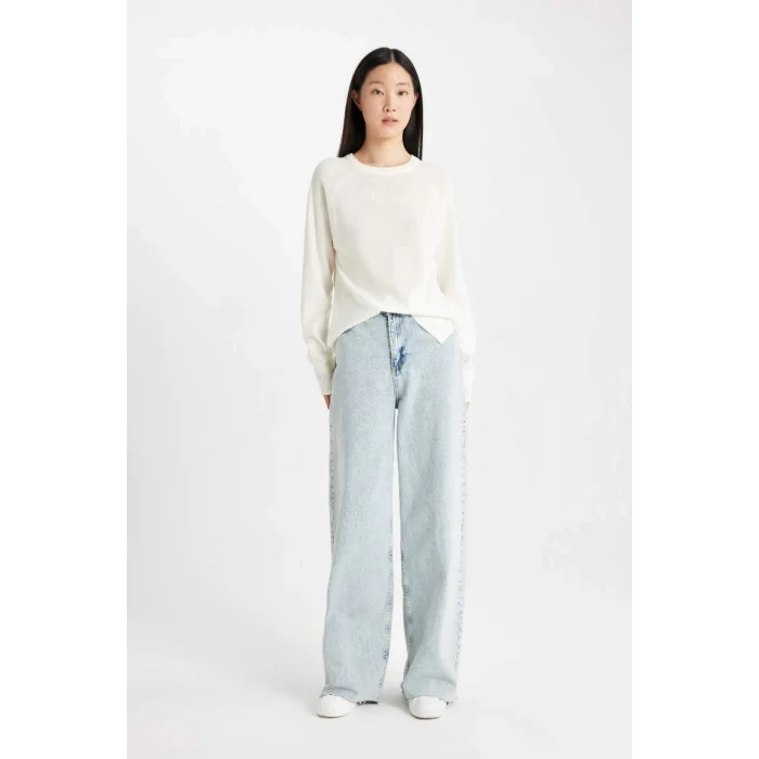 I6913 Regular Fit Yumuşak Dokulu Bisiklet Yaka Basic Düz Triko Kazak