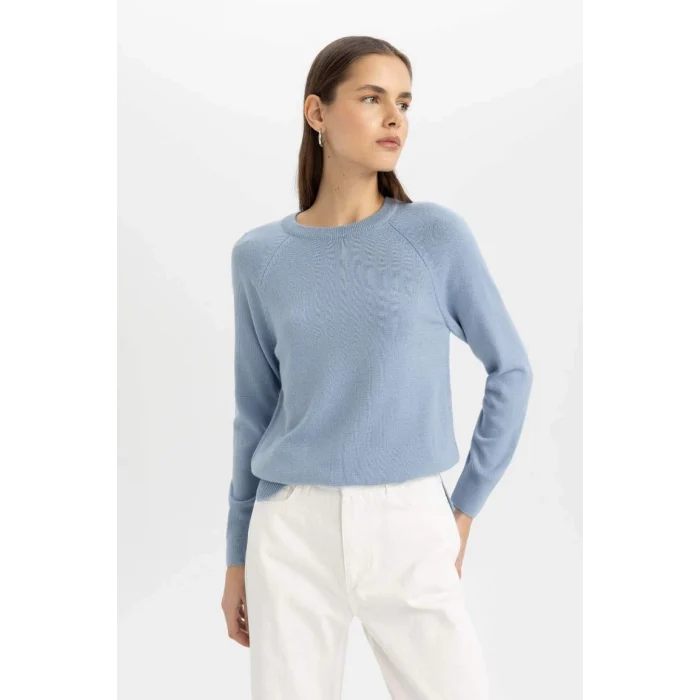 I6913 Regular Fit Yumuşak Dokulu Bisiklet Yaka Basic Düz Triko Kazak