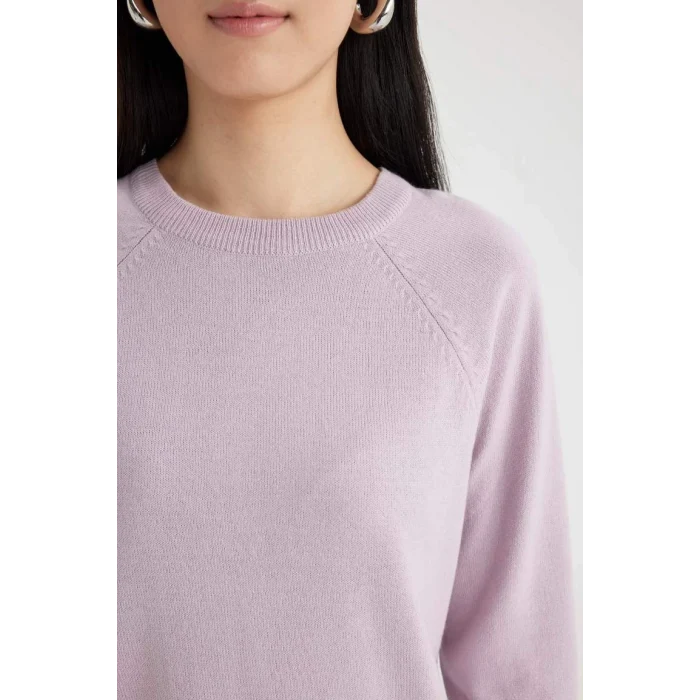 I6913 Regular Fit Yumuşak Dokulu Bisiklet Yaka Reglan Kol Basic Düz Triko Kazak