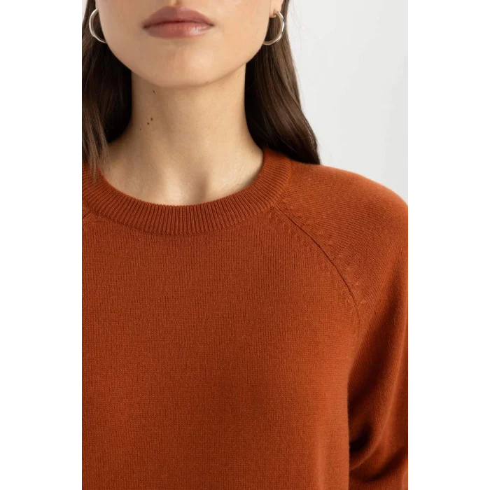 I6913 Regular Fit Yumuşak Dokulu Bisiklet Yaka Reglan Kol Basic Düz Triko Kazak