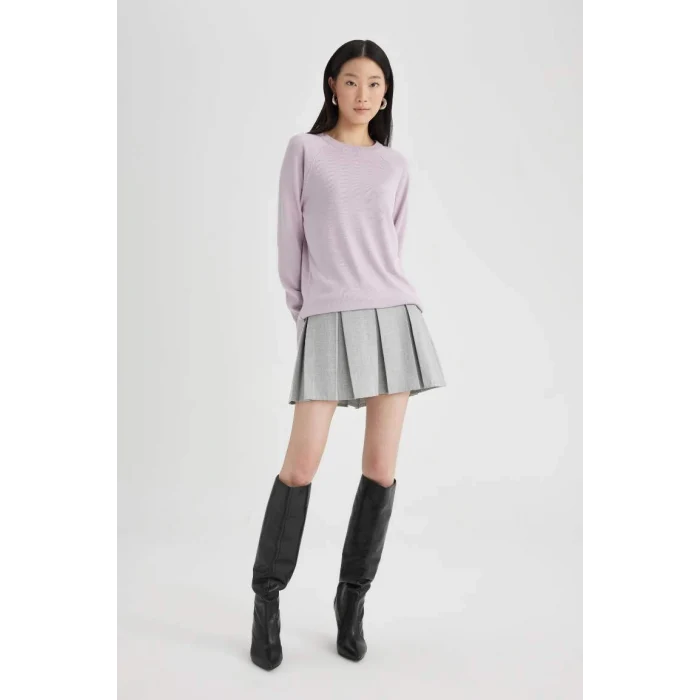 I6913 Regular Fit Yumuşak Dokulu Bisiklet Yaka Reglan Kol Basic Düz Triko Kazak