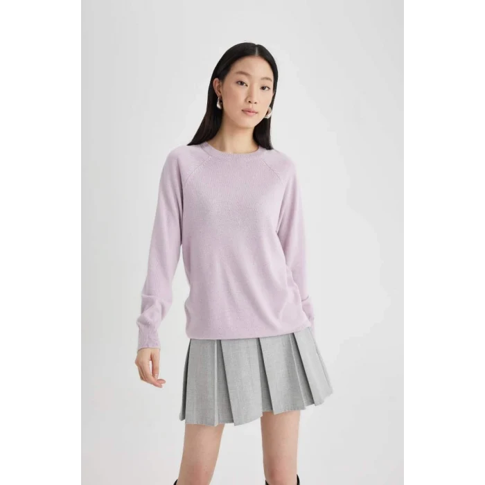 I6913 Regular Fit Yumuşak Dokulu Bisiklet Yaka Reglan Kol Basic Düz Triko Kazak