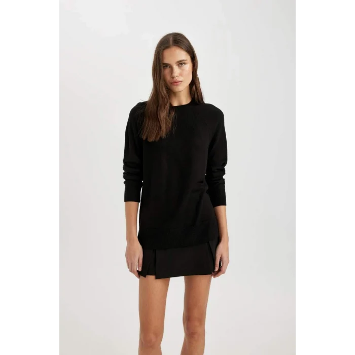 I6913 Yumuşak Dokulu Bisiklet Yaka Reglan Kol Basic Düz Triko Kazak