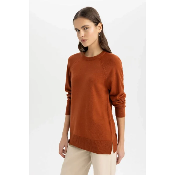 I6913 Regular Fit Yumuşak Dokulu Bisiklet Yaka Reglan Kol Basic Düz Triko Kazak