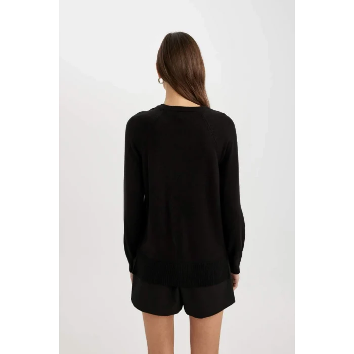 I6913 Yumuşak Dokulu Bisiklet Yaka Reglan Kol Basic Düz Triko Kazak