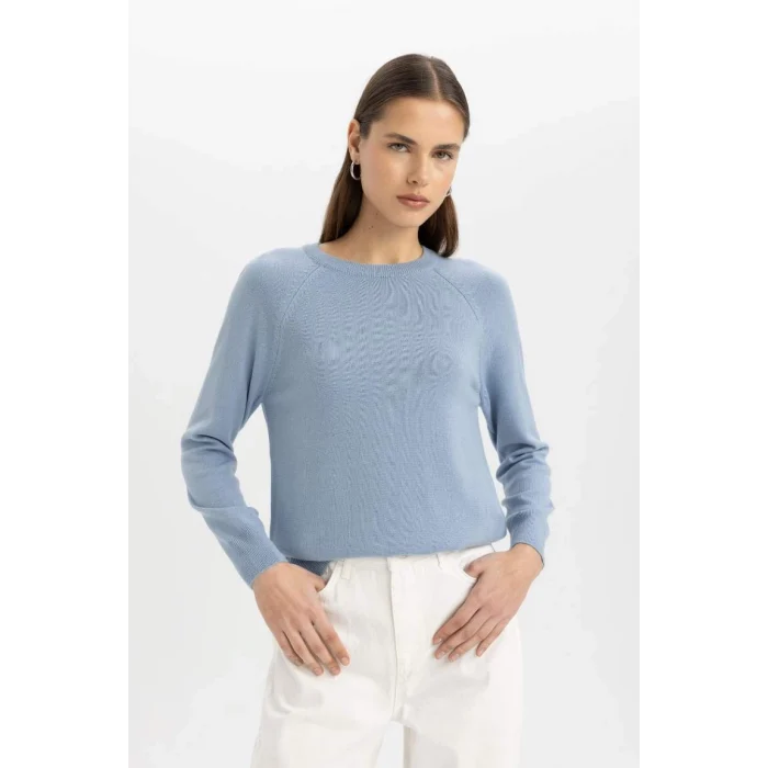 I6913 Regular Fit Yumuşak Dokulu Bisiklet Yaka Basic Düz Triko Kazak